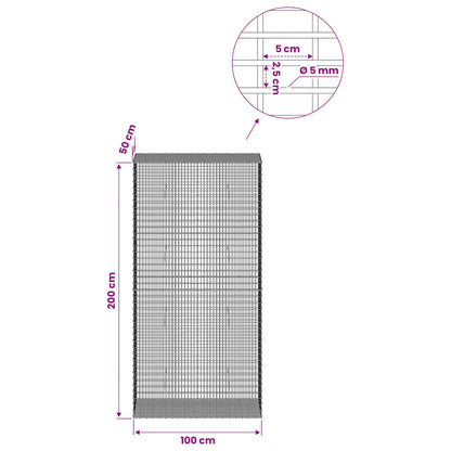 Gabion with 5 mm Wire and 5x2.5 cm Mesh 100x50x200 cm