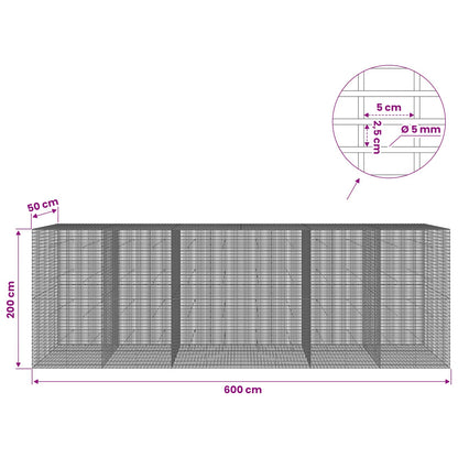 Gabion with 5 mm Wire and 5x2.5 cm Mesh 600x50x200 cm