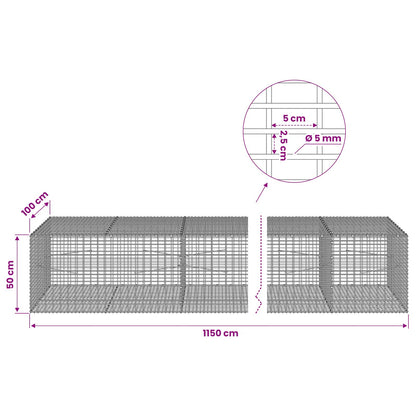 Gabion with 5 mm Wire and 5x2.5 cm Mesh 1150x100x50 cm