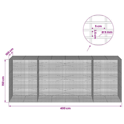 Gabion with 5 mm Wire and 5x2.5 cm Mesh 400x100x150 cm