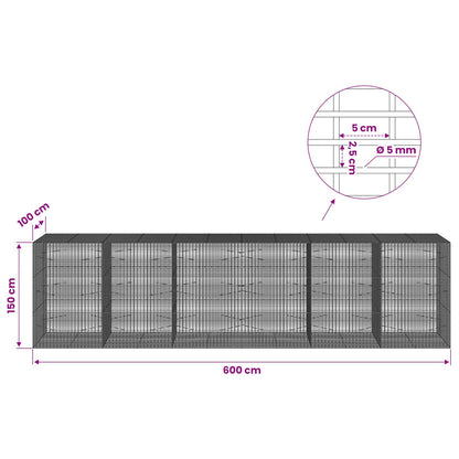 Gabion with 5 mm Wire and 5x2.5 cm Mesh 600x100x150 cm