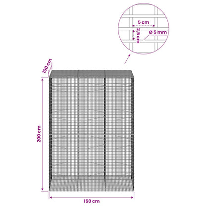Gabion with 5 mm Wire and 5x2.5 cm Mesh 150x100x200 cm