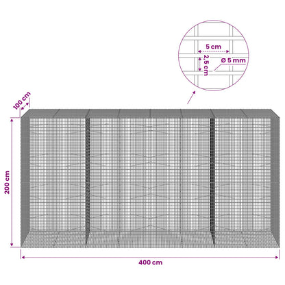 Gabion with 5 mm Wire and 5x2.5 cm Mesh 400x100x200 cm
