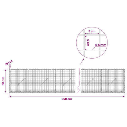 Gabion with 5 mm Wire and 5x5 cm Mesh 650x10x50 cm
