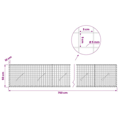 Gabion with 5 mm Wire and 5x5 cm Mesh 750x10x50 cm