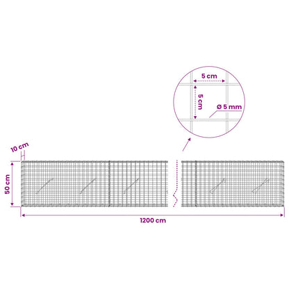 Gabion with 5 mm Wire and 5x5 cm Mesh 1200x10x50 cm