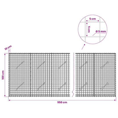 Gabion with 5 mm Wire and 5x5 cm Mesh 950x10x100 cm