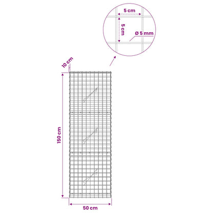 Gabion with 5 mm Wire and 5x5 cm Mesh 50x10x150 cm