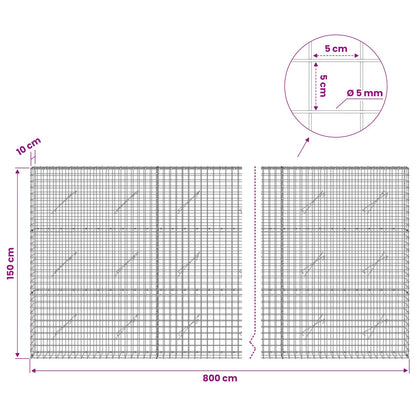 Gabion with 5 mm Wire and 5x5 cm Mesh 800x10x150 cm