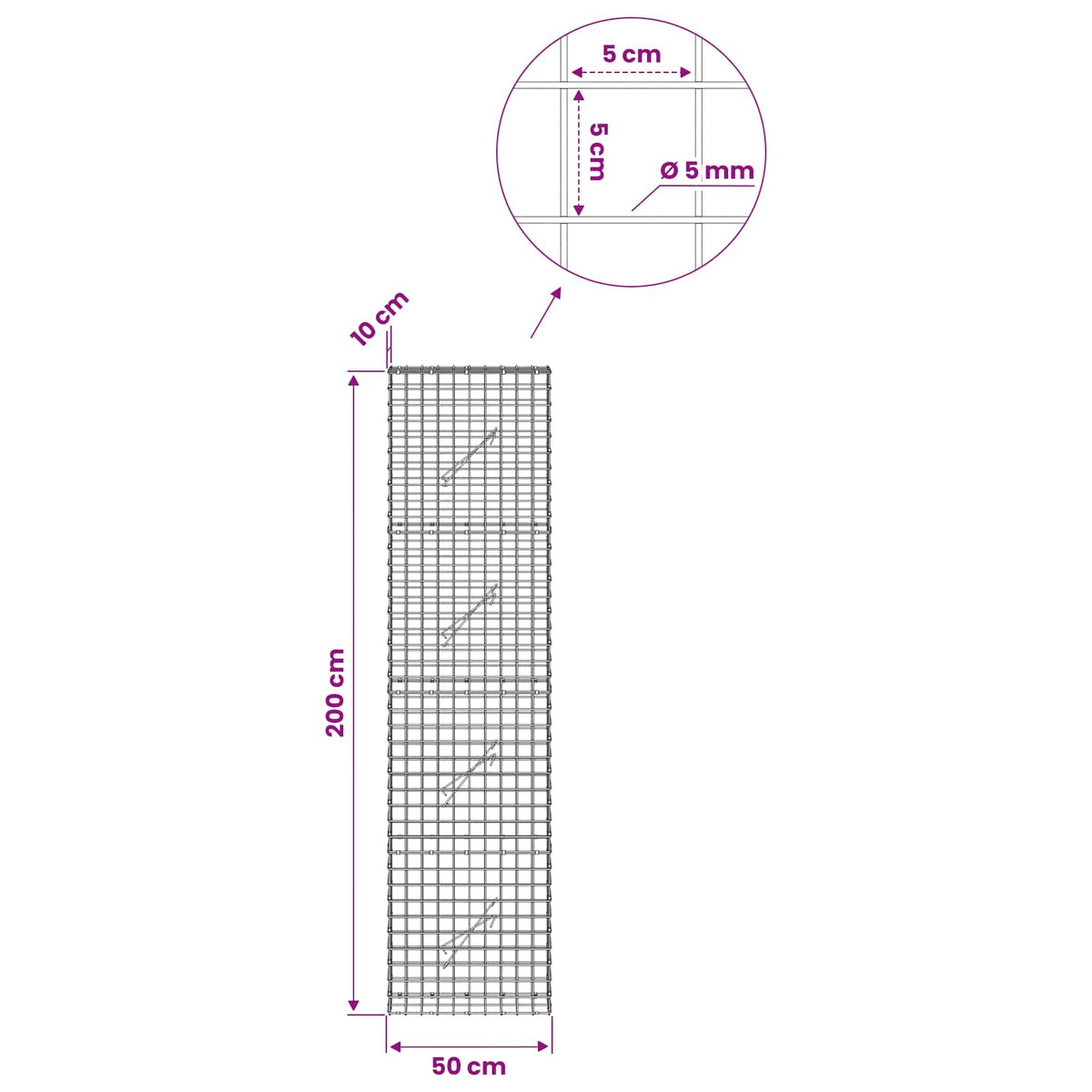 Gabion with 5 mm Wire and 5x5 cm Mesh 50x10x200 cm