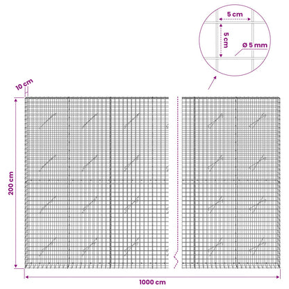 Gabion with 5 mm Wire and 5x5 cm Mesh 1000x10x200 cm