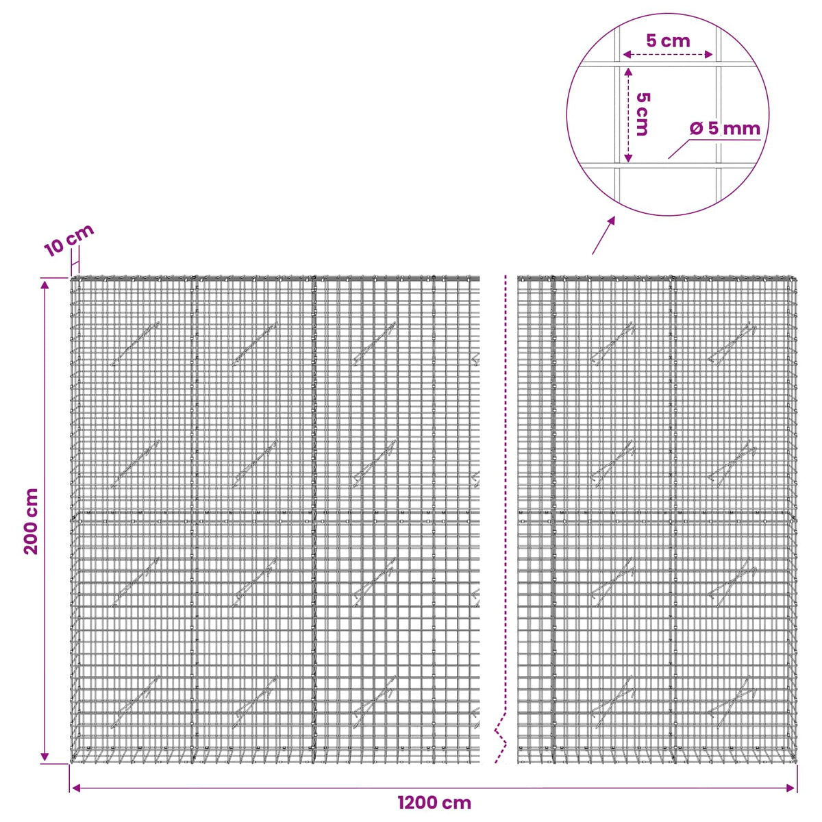 Gabion with 5 mm Wire and 5x5 cm Mesh 1200x10x200 cm