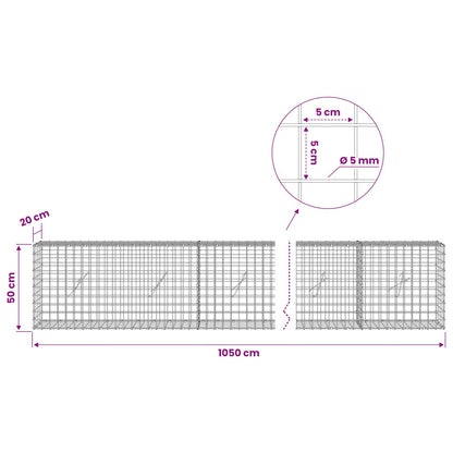 Gabion with 5 mm Wire and 5x5 cm Mesh 1050x20x50 cm