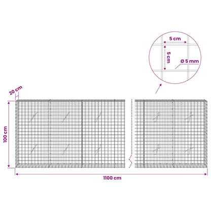 Gabion with 5 mm Wire and 5x5 cm Mesh 1100x20x100 cm