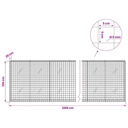 Gabion with 5 mm Wire and 5x5 cm Mesh 1200x20x100 cm