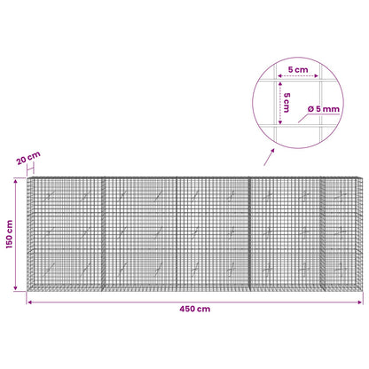Gabion with 5 mm Wire and 5x5 cm Mesh 450x20x150 cm