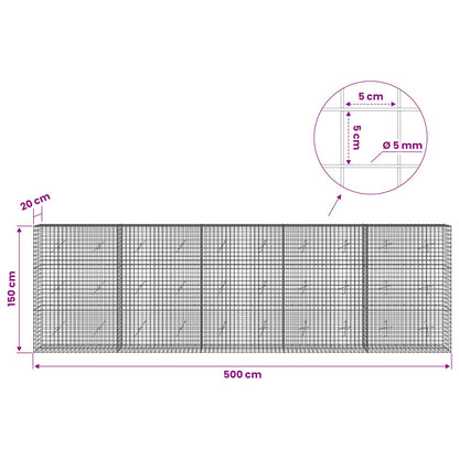 Gabion with 5 mm Wire and 5x5 cm Mesh 500x20x150 cm