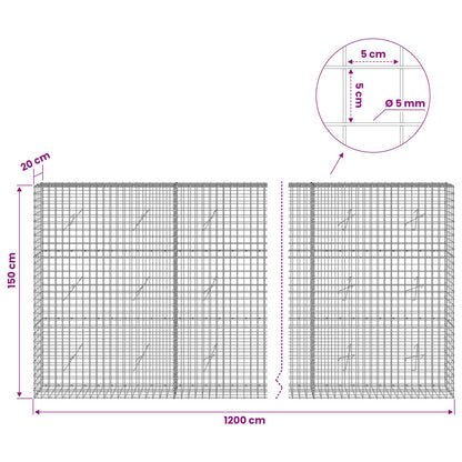 Gabion with 5 mm Wire and 5x5 cm Mesh 1200x20x150 cm