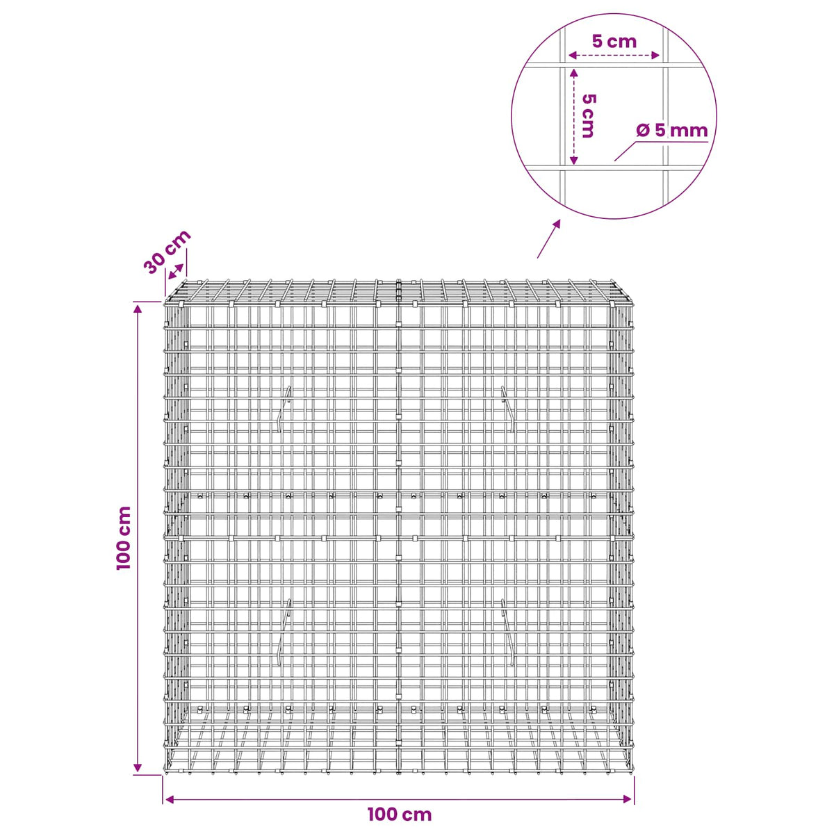 Gabion with 5 mm Wire and 5x5 cm Mesh 100x30x100 cm
