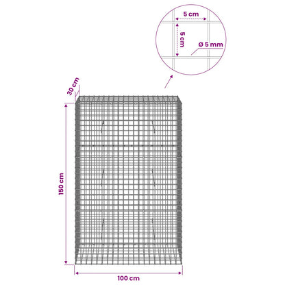 Gabion with 5 mm Wire and 5x5 cm Mesh 100x30x150 cm