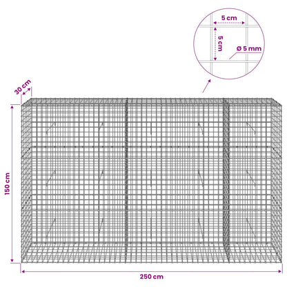 Gabion with 5 mm Wire and 5x5 cm Mesh 250x30x150 cm