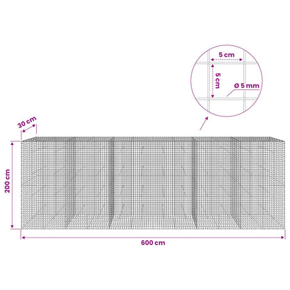 Gabion with 5 mm Wire and 5x5 cm Mesh 600x30x200 cm