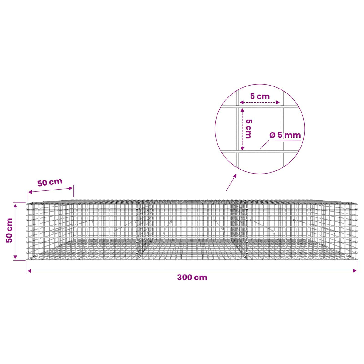 Gabion with 5 mm Wire and 5x5 cm Mesh 300x50x50 cm