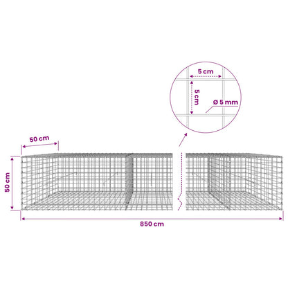 Gabion with 5 mm Wire and 5x5 cm Mesh 850x50x50 cm