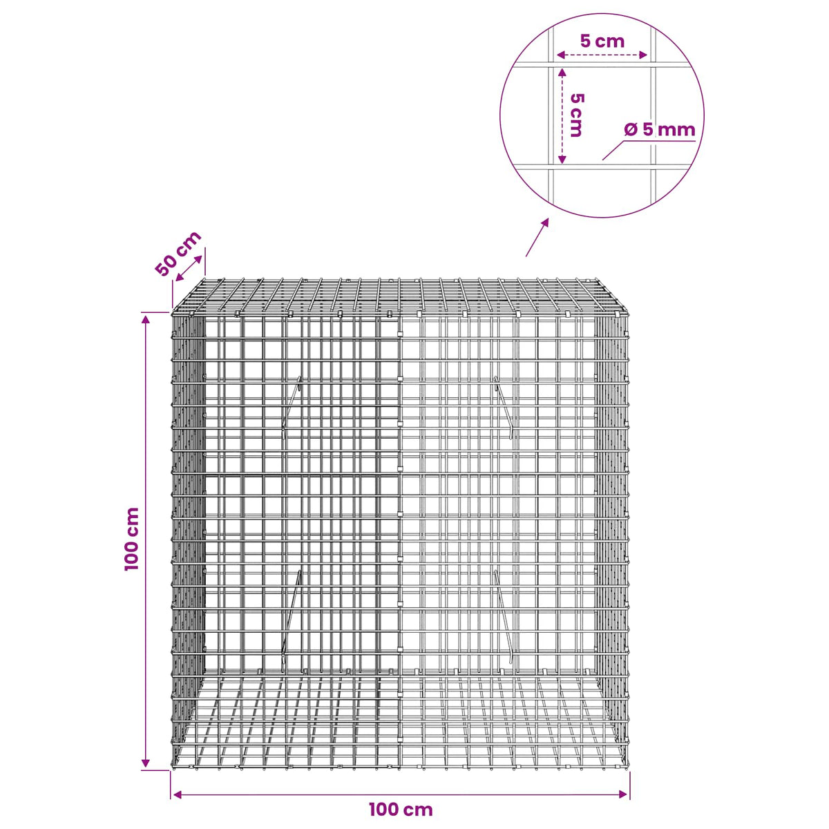 Gabion with 5 mm Wire and 5x5 cm Mesh 100x50x100 cm