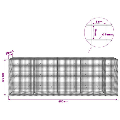 Gabion with 5 mm Wire and 5x5 cm Mesh 450x50x150 cm