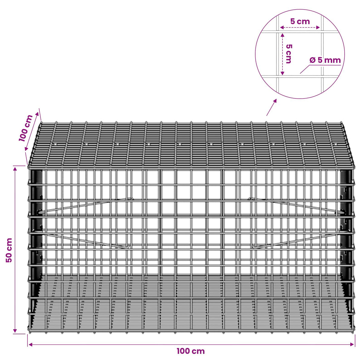 Gabion with 5 mm Wire and 5x5 cm Mesh 100x100x50 cm