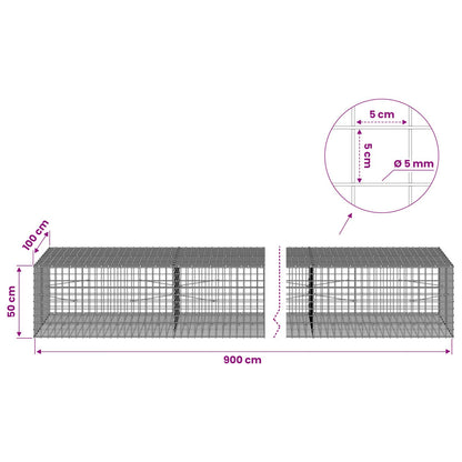 Gabion with 5 mm Wire and 5x5 cm Mesh 900x100x50 cm
