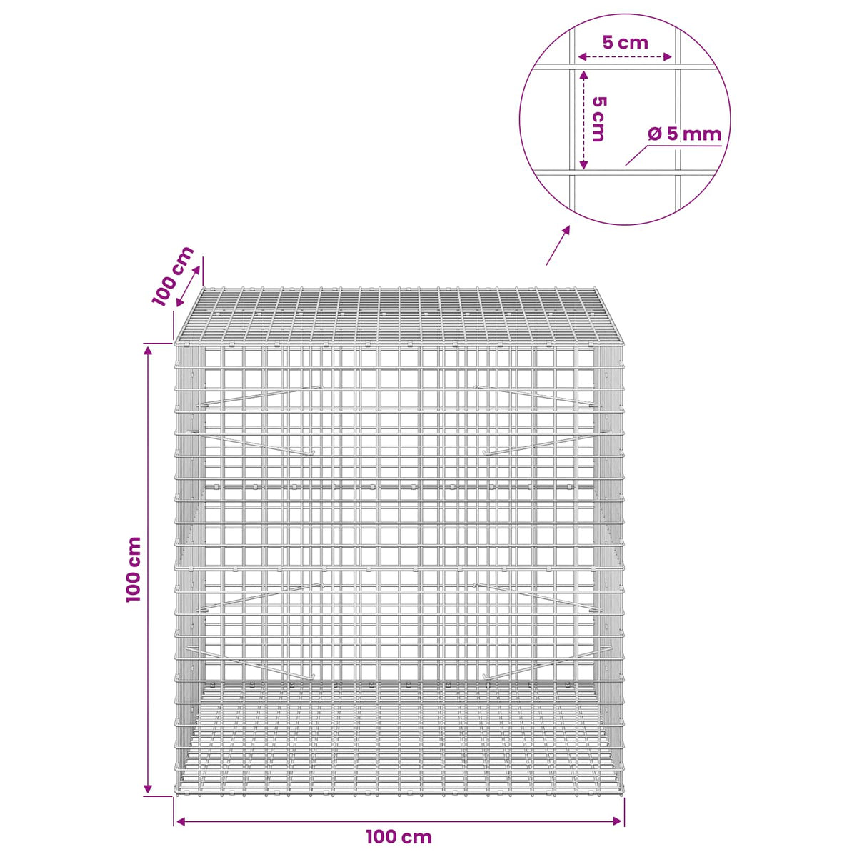 Gabion with 5 mm Wire and 5x5 cm Mesh 100x100x100 cm