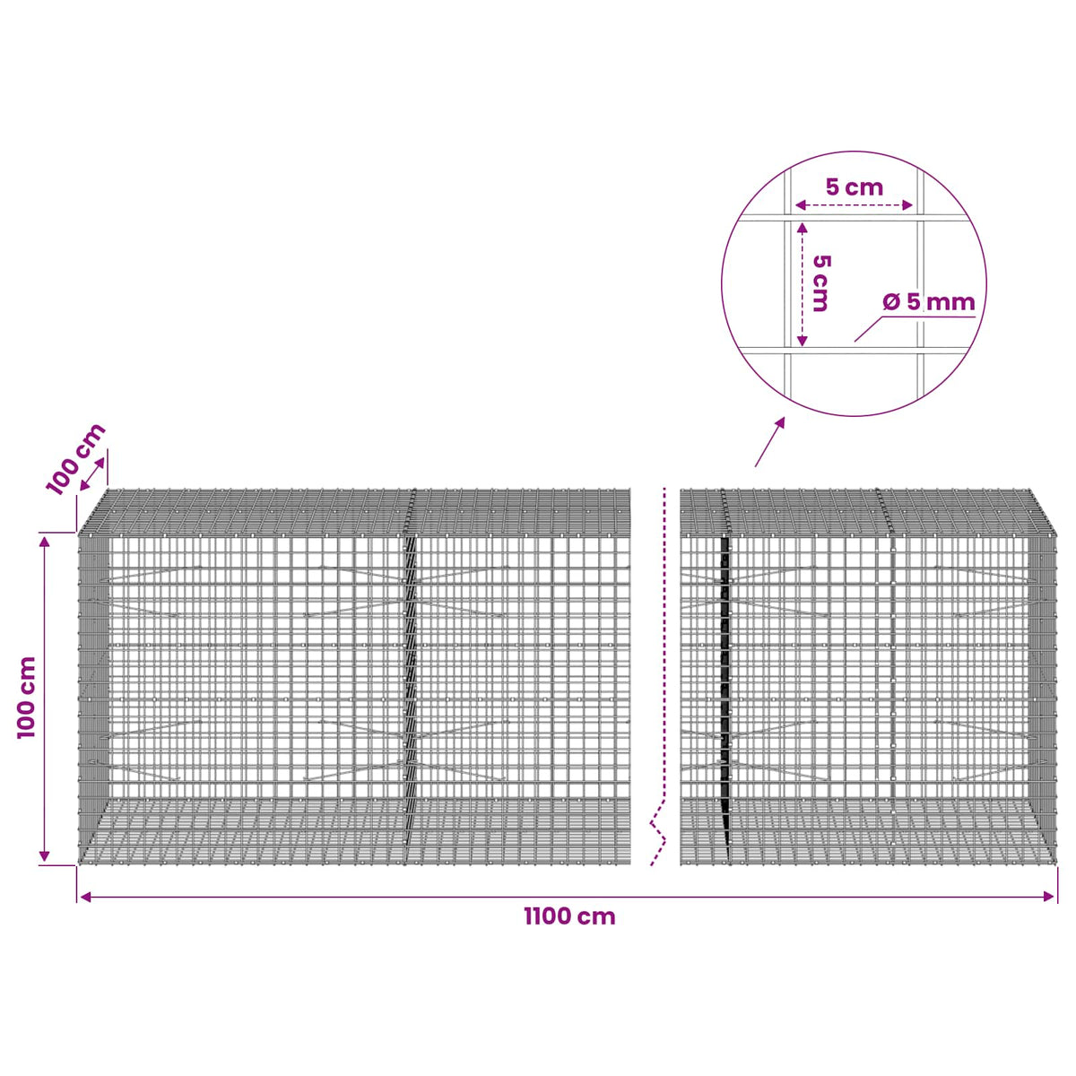 Gabion with 5 mm Wire and 5x5 cm Mesh 1100x100x100 cm