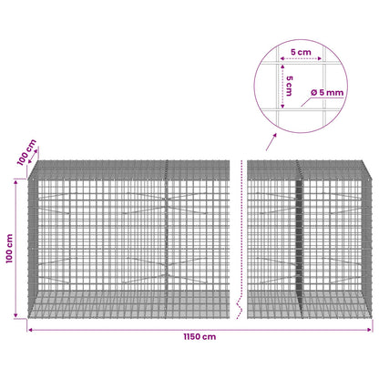 Gabion with 5 mm Wire and 5x5 cm Mesh 1150x100x100 cm