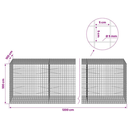 Gabion with 5 mm Wire and 5x5 cm Mesh 1200x100x100 cm