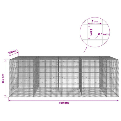 Gabion with 5 mm Wire and 5x5 cm Mesh 450x100x150 cm
