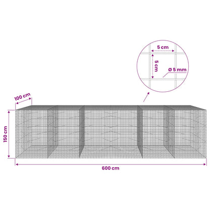 Gabion with 5 mm Wire and 5x5 cm Mesh 600x100x150 cm