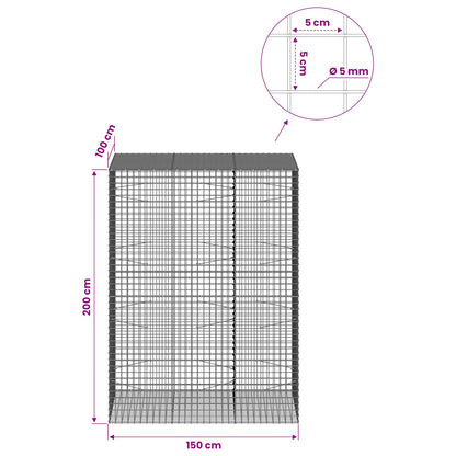 Gabion with 5 mm Wire and 5x5 cm Mesh 150x100x200 cm