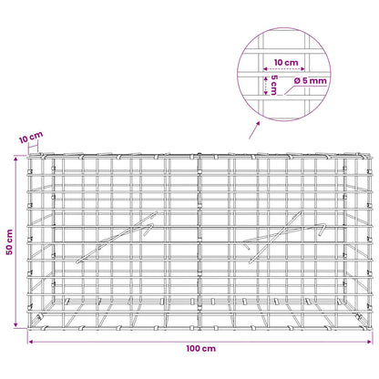 Gabion with 5 mm Wire and 5x10 cm Mesh 100x10x50 cm