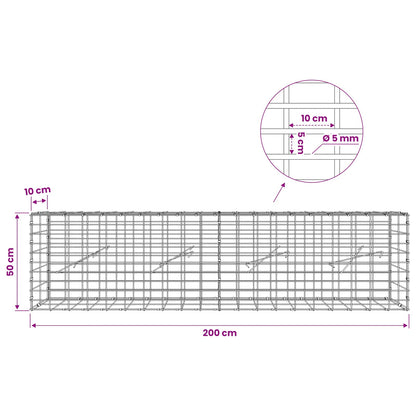 Gabion with 5 mm Wire and 5x10 cm Mesh 200x10x50 cm