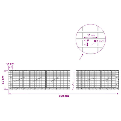 Gabion with 5 mm Wire and 5x10 cm Mesh 500x10x50 cm