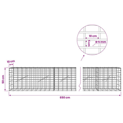 Gabion with 5 mm Wire and 5x10 cm Mesh 650x10x50 cm