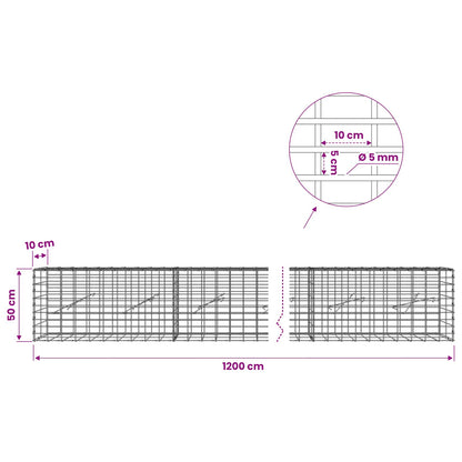 Gabion with 5 mm Wire and 5x10 cm Mesh 1200x10x50 cm