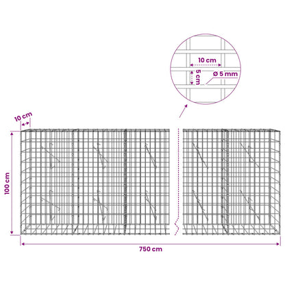 Gabion with 5 mm Wire and 5x10 cm Mesh 750x10x100 cm