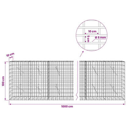 Gabion with 5 mm Wire and 5x10 cm Mesh 1000x10x100 cm