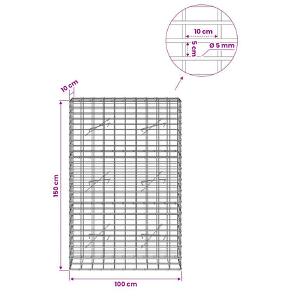 Gabion with 5 mm Wire and 5x10 cm Mesh 100x10x150 cm