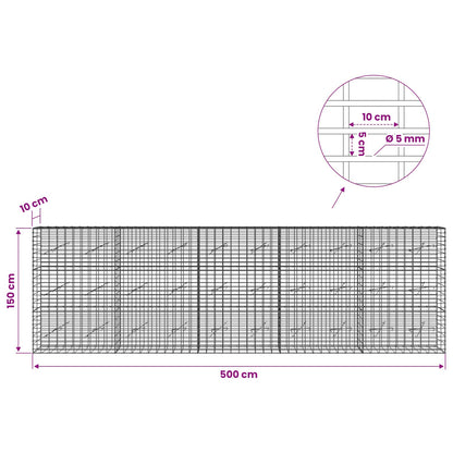 Gabion with 5 mm Wire and 5x10 cm Mesh 500x10x150 cm