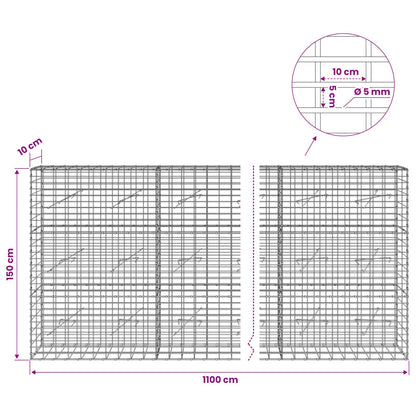 Gabion with 5 mm Wire and 5x10 cm Mesh 1100x10x150 cm