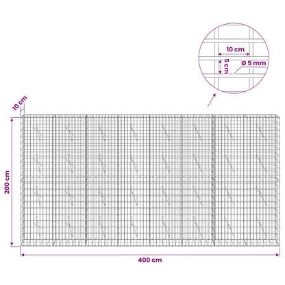 Gabion with 5 mm Wire and 5x10 cm Mesh 400x10x200 cm